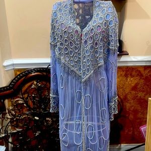 Vintage blue gown coverup with beads